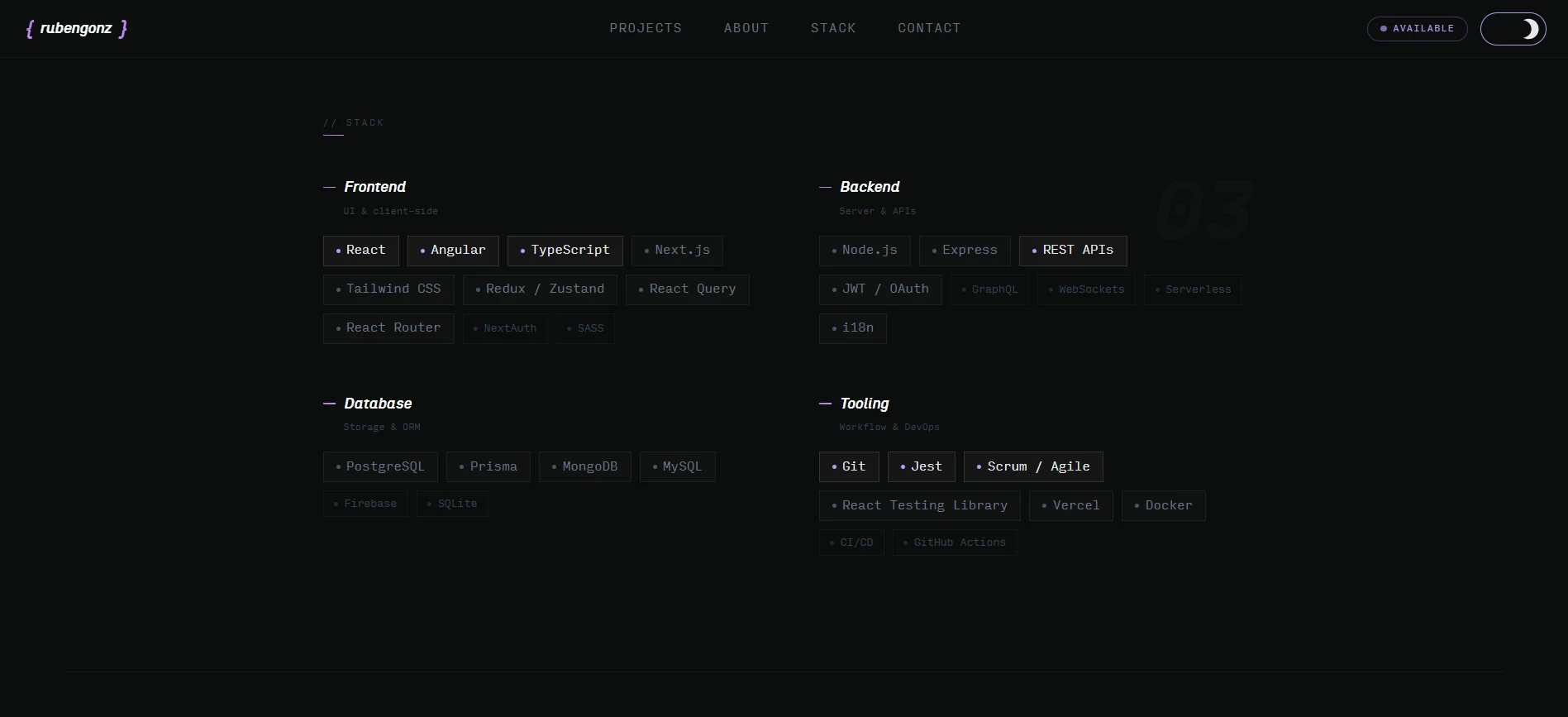 Portfolio — Stack section